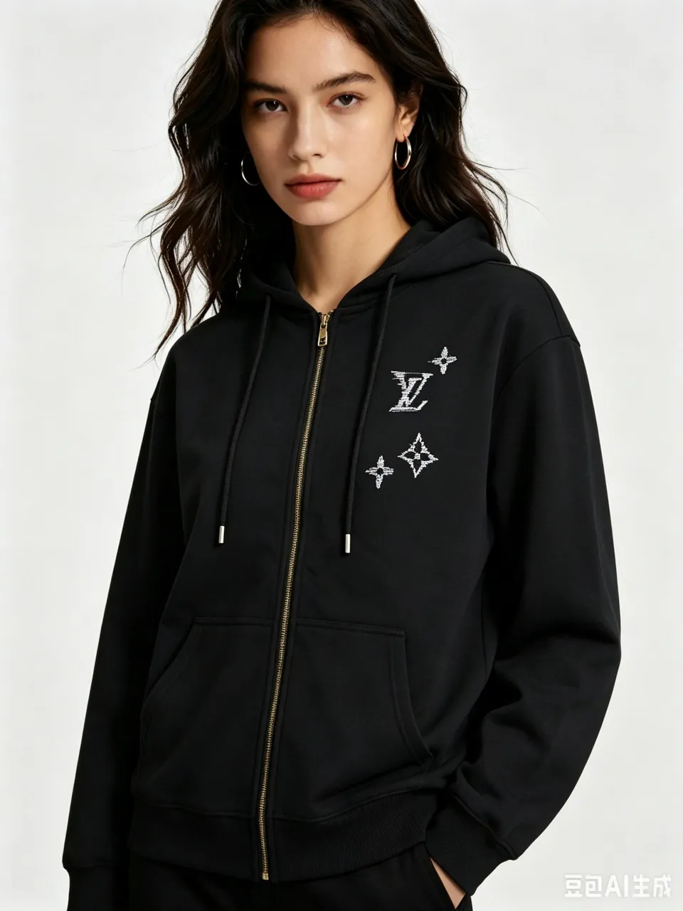 Louis Vuitton/Louis Vuitton sketch old flower embroidered zipper hooded jacket